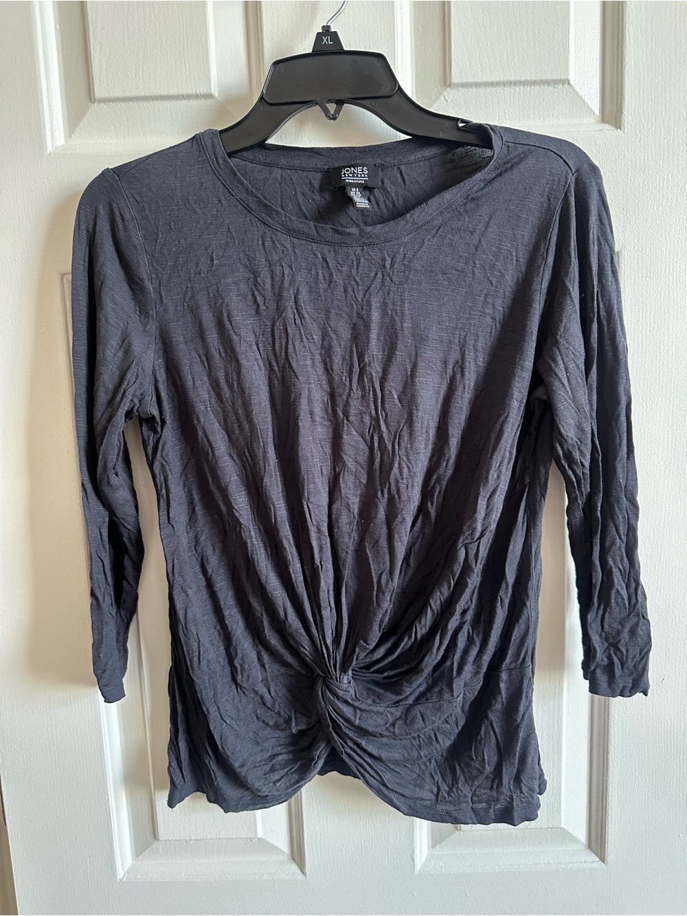 Jones New York Dark Blue/Gray Twist-Knot Long Sleeve Top